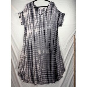 Aoier Womens XL Black White Tie Dye V-Neck T-Shirt Midi Dress Short Sleeve Boho